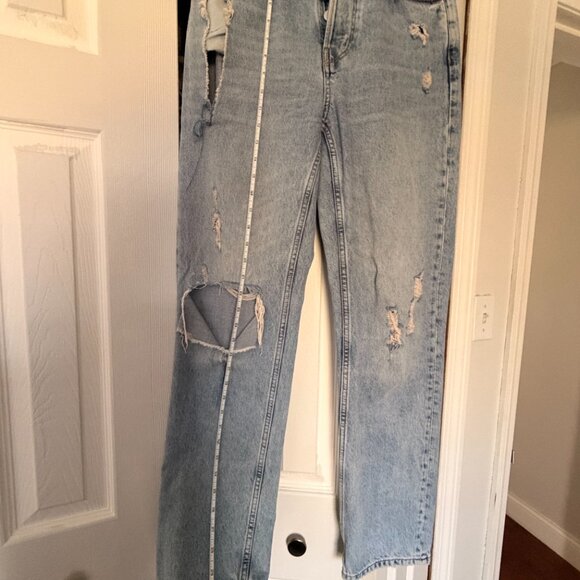 ZARA High Rise Distressed Straight Leg Jeans - Picture 8 of 8